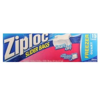 ZIPLOC FREEZER SLIDER BAGS QUART SIZE 15CT